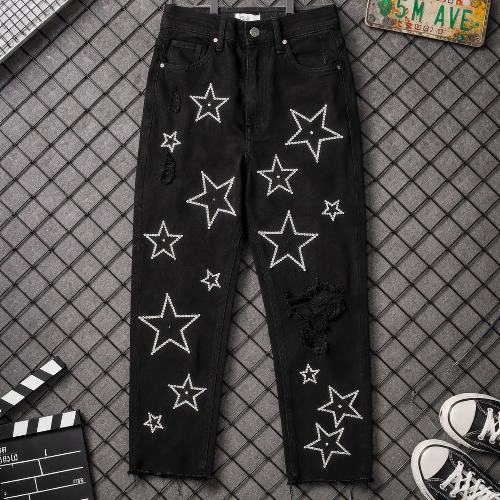 Simple Society Star Rhinestone Distressed Jeans